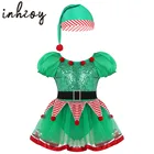 Рождественское платье для маленьких девочек, эльф, пачка с блестками, праздничный костюм Санта-Клауса с шляпой, балетное трико, нарядное платье, наряды, зеленые