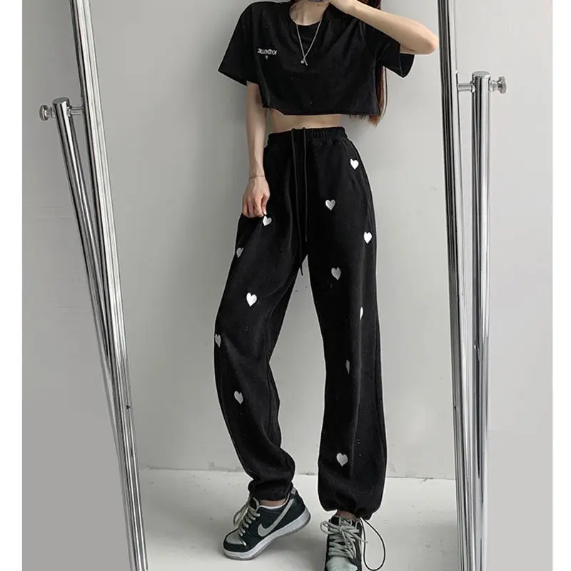 

Fashion High Waist Straight Trousers Women Solid Color Casual korean Pants Loose Elthtic Waist Pantalones Korean Style Joggers