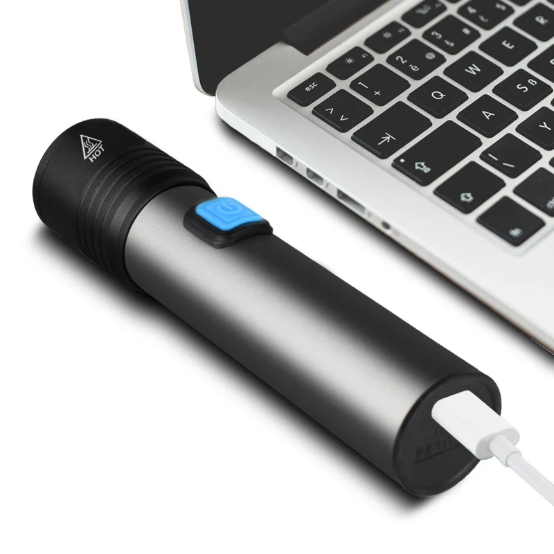 Светодиодный фонарик с зарядкой от USB, T6 светодиодный, встроенный литиевый аккумулятор 1200 мАч, водонепроницаемый фонарь для кемпинга, масштабируемый фонарь