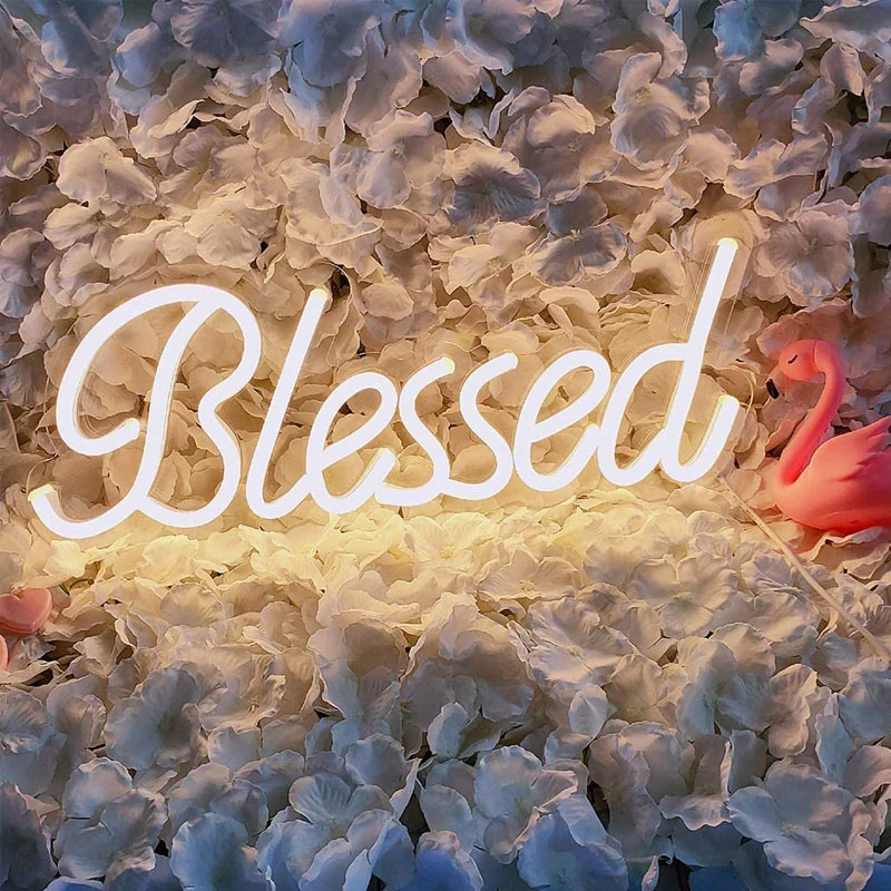 OHANEONK Custom Neon Sign Light of Blessed for Wedding Birthday New Year Christmas Decoracion Display Party Gift Home Wall Decor