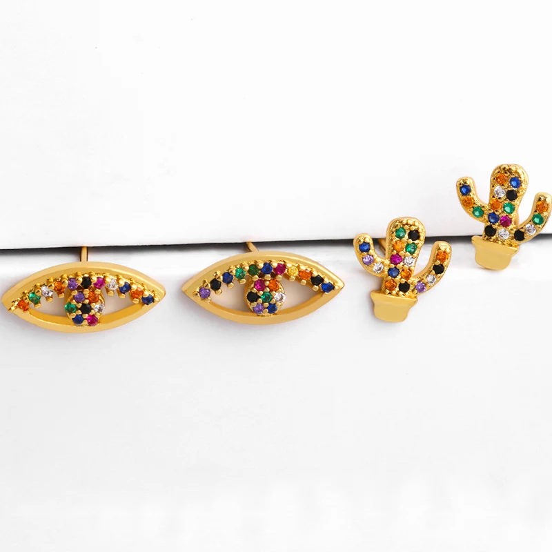 Женские серьги гвоздики кактус с разноцветным цирконием|Серьги-гвоздики| |