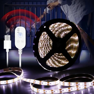 Беспроводной светильник под шкафом, датчик движения, Светодиодная лента, водонепроницаемая, для кухонного шкафа, лестницы, Ночной светильник, 5 в постоянного тока, Диодная лента