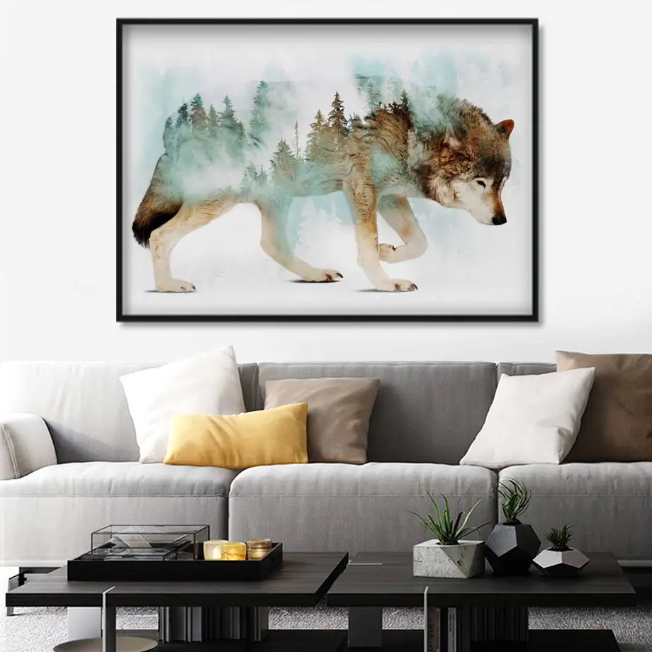 

Landscape Forest Bear Fox Wolf Nordic Posters And Prints Wall Art Canvas Painting Abstract Animal Wall Pictures For Kids Room