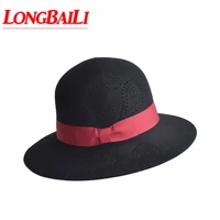 winter grey wide brim wool felt hats for women chapeau round top sun hats free shipping pwsx033
