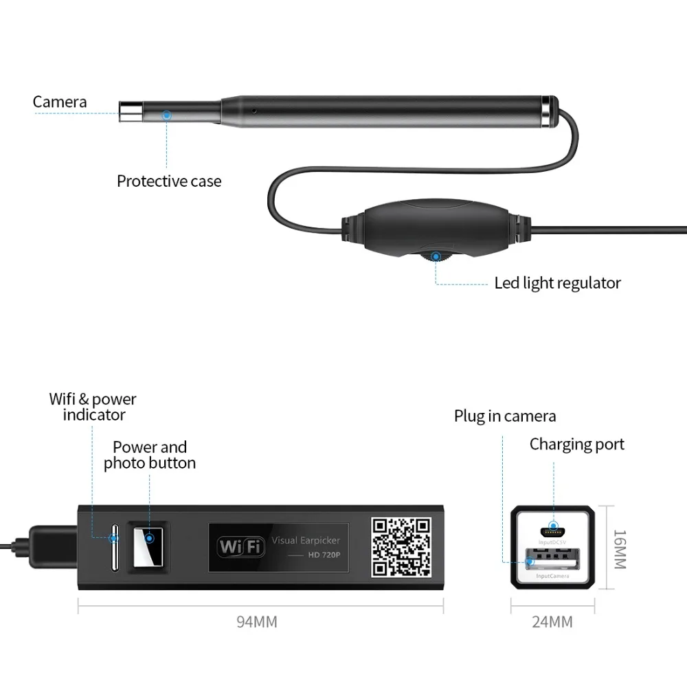 Мини ухо нос Otoscope медицинский WIFI эндоскоп камера 5 мм 2 м водонепроницаемый мягкий