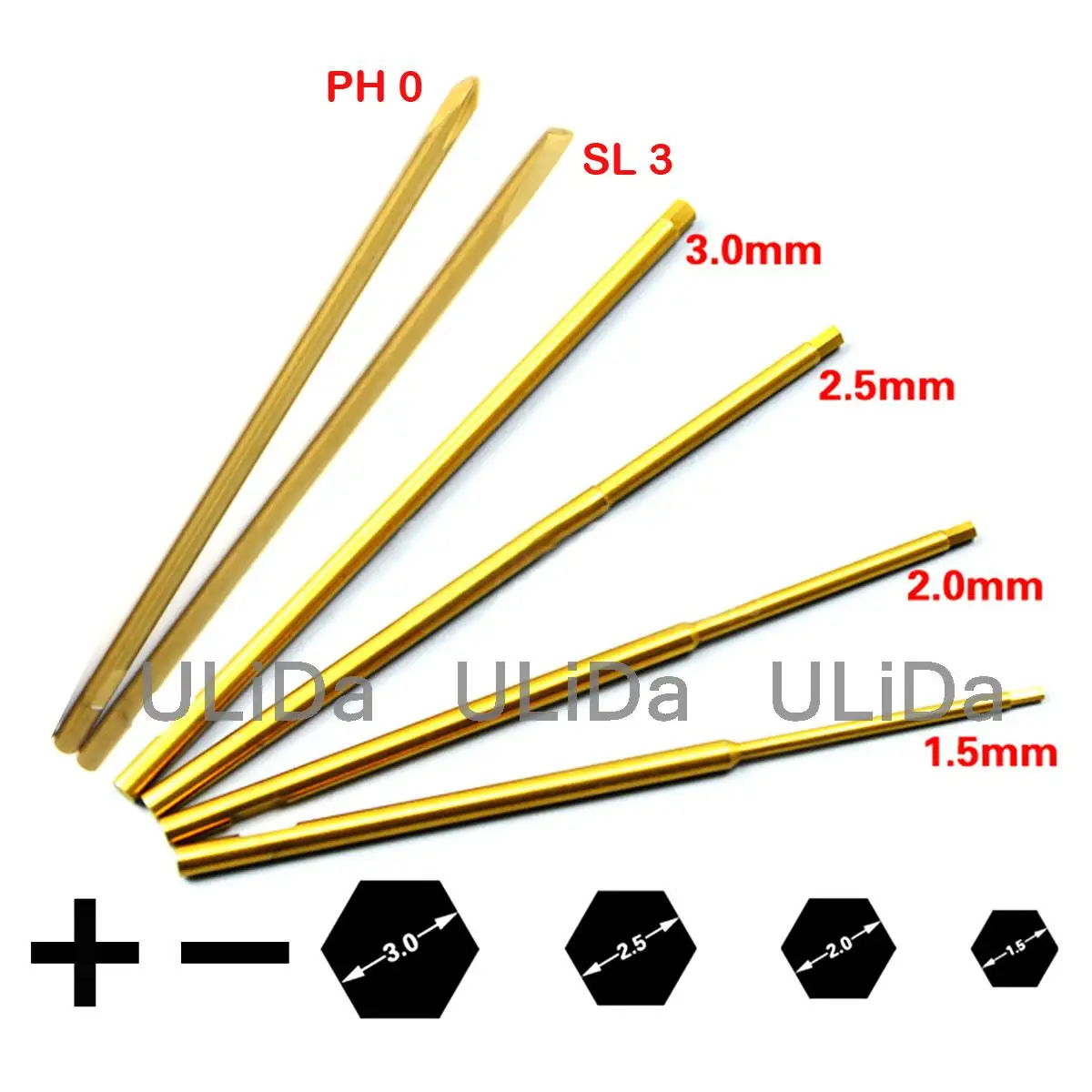 

100mm 1.5 3mm Titanium Nitride TiNi HSS H PH SL Hex Socket Head Slotted Tip Phillips Bits Screwdrivers