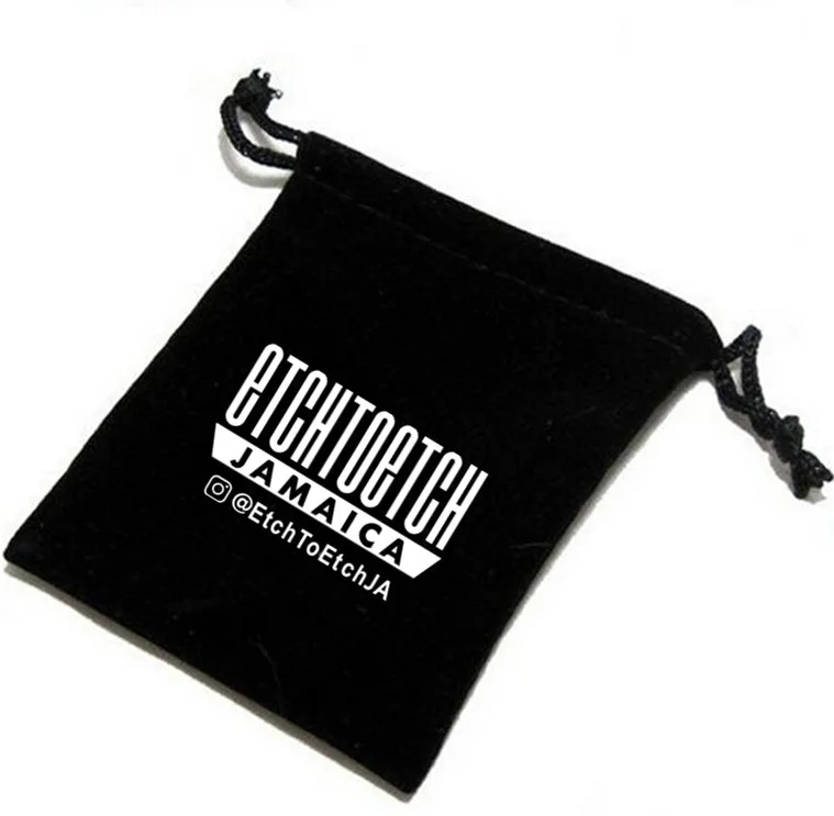 

Custom Made 300 PCS 10x12cm Drawstring Black Velvet Bags & Pouches Printed With White Logo By Fast Express Shipping