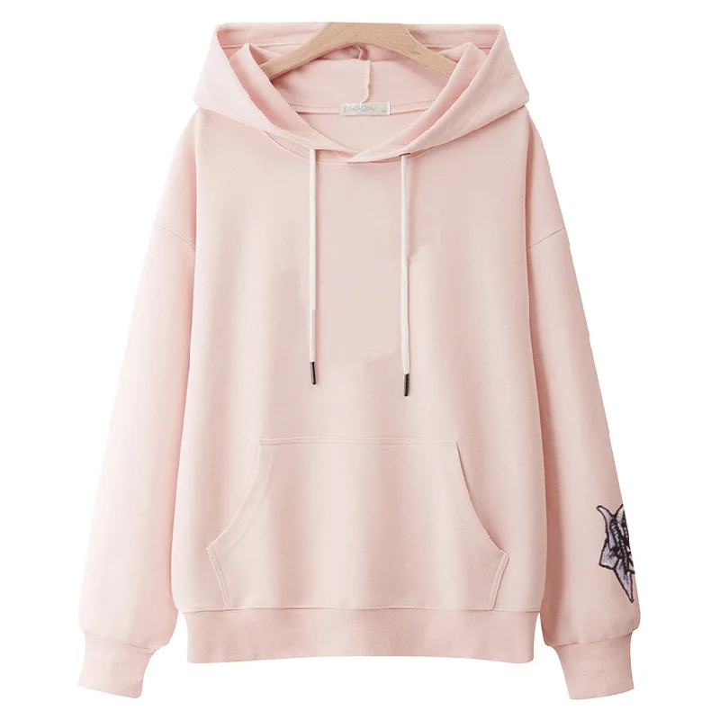 

autumn Korean large Hoodie loose embroidery white sweater women's 2020 casual top