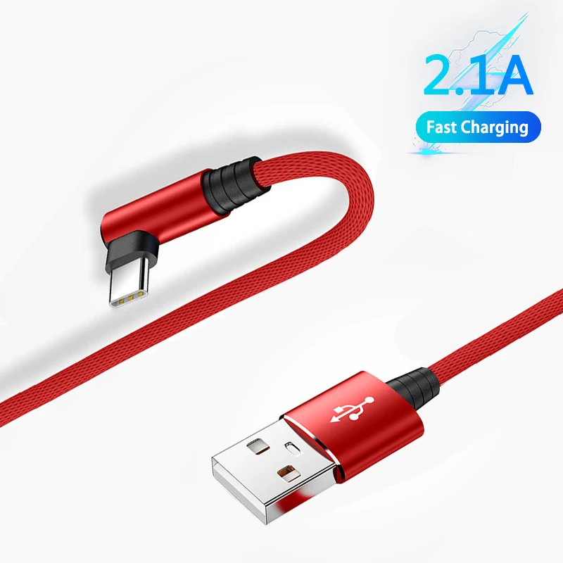 2.1A USB Type C Micro кабель 90 градусов с нейлоновой оплеткой 1 м для быстрой зарядки Samsung s8