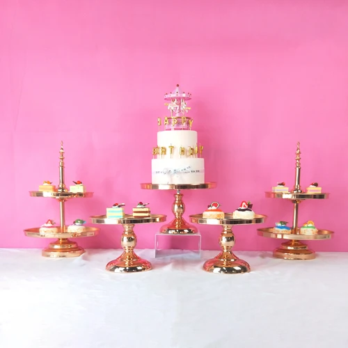 5pcs set Новое поступление золотой кристалл торт стенд набор Гальваническое Золотое зеркало лицо помадка кекс сладкий стол конфеты бар украшения стола - Цвет: 5pcs set
