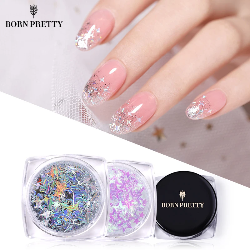 BORN PRETTY Star блестки AB красочные 3D украшения для дизайна ногтей Серебряный