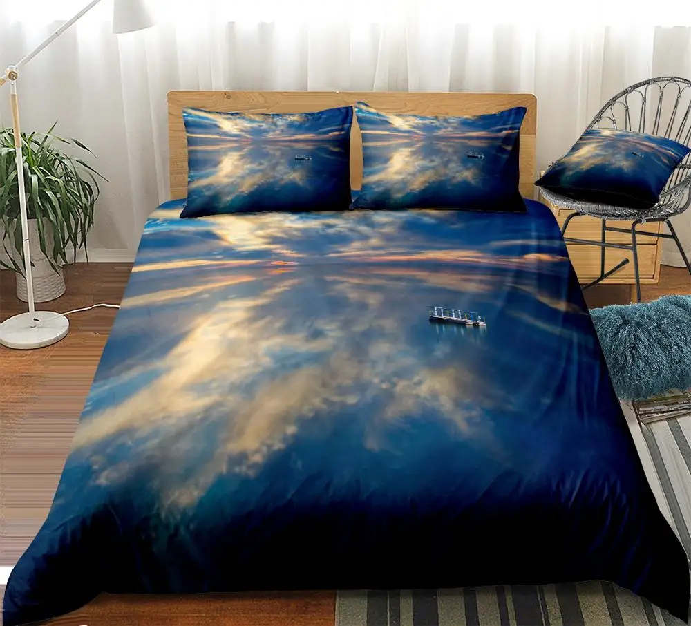 

3D Blue Sky Duvet Cover Set Blue Lake Bedding Set Blue Bed Set Sunshine Quilt Cover Home Textiles Bedspread Pillowcases