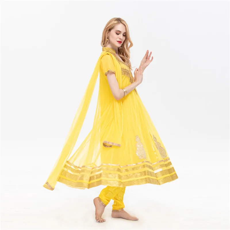 Индийские сари с вышивкой Анна в этническом стиле Лехенга Холи женское желтое