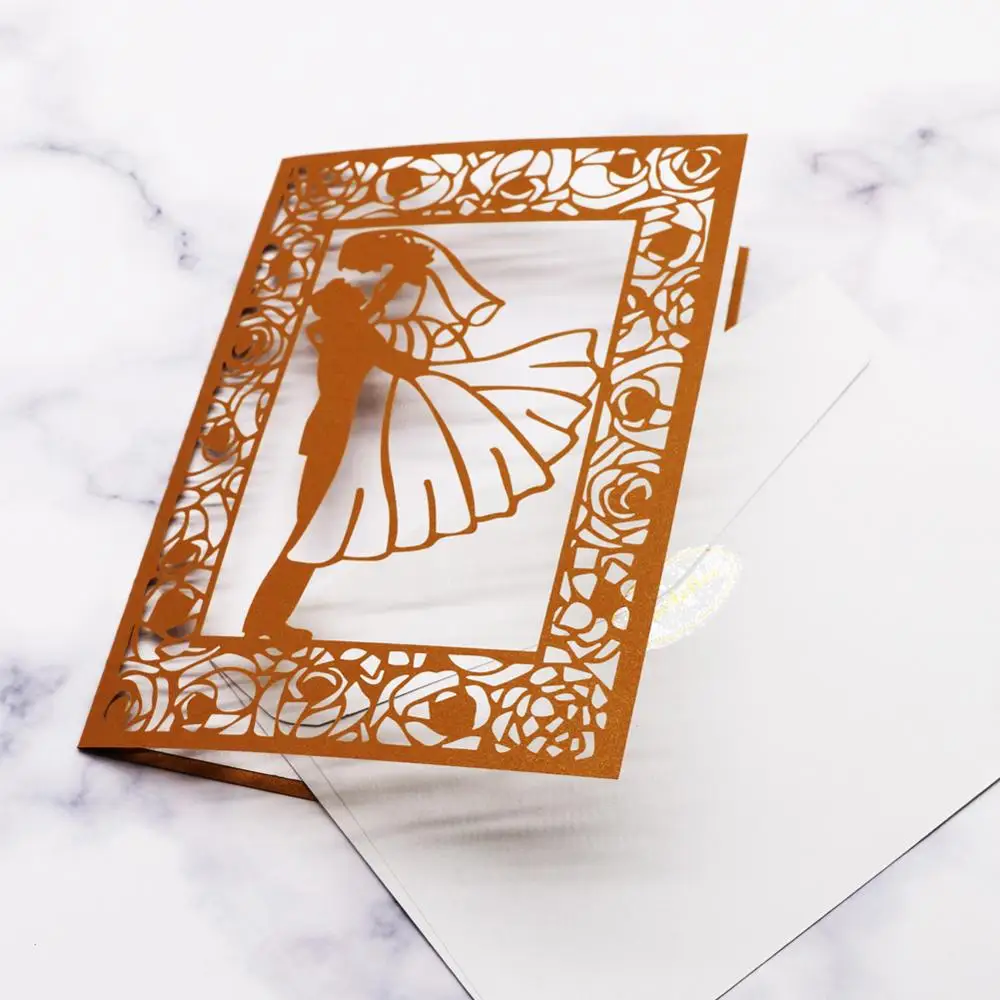 

50pcs/lot Wedding Ceremony Invitation Card, Bride And Groom Gorgeous Birthday Anniversary Party Invitation Card