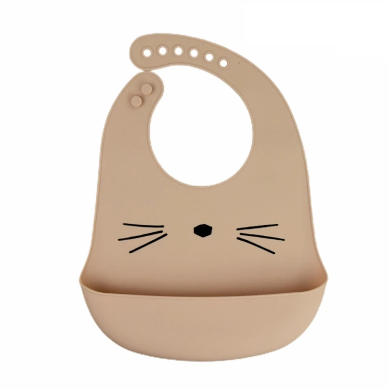 

85DE Cartoon Waterproof Soft Silicone Baby Bibs Adjustable Toddler Feeding Food Catcher Roll up Pocket Feeding Stuff Apron
