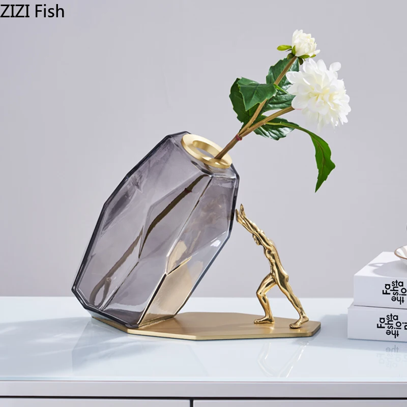Скандинавские современные металлические скульптуры стеклянная ваза