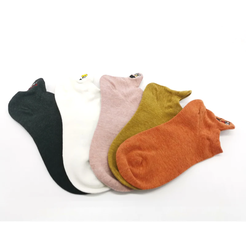 5 Pairs 5 пар/упак. каваи вышитые выразительные женские носки счастливые модные короткие забавные носки женские хлопковые летние яркие цвета - Цвет: 5 Pairs