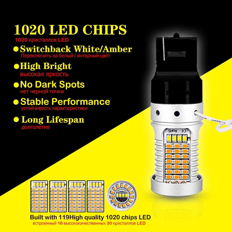 No Hyper Flash white/Amber 7440 992A T20 LED Bulbs For 2018-up Toyota Camry L LE SE Hybrid Daytime Running/Turn Signal Light | Автомобили