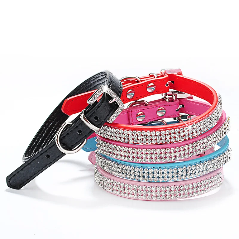 

Shiny Rhinestone Pet Collar Plain Net Drill Dog Collar PU Dog Chain Berry Pet Products Colorful Fashion Pet Collar