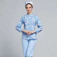 print nurse uniform shirt and pants set with pockets high quality blue nursing uniform