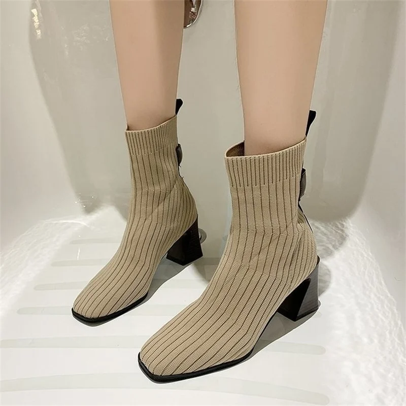 

boots women's spring and autumn single boots 2021 new Korean socks boots versatile thick heel elastic women's boots high