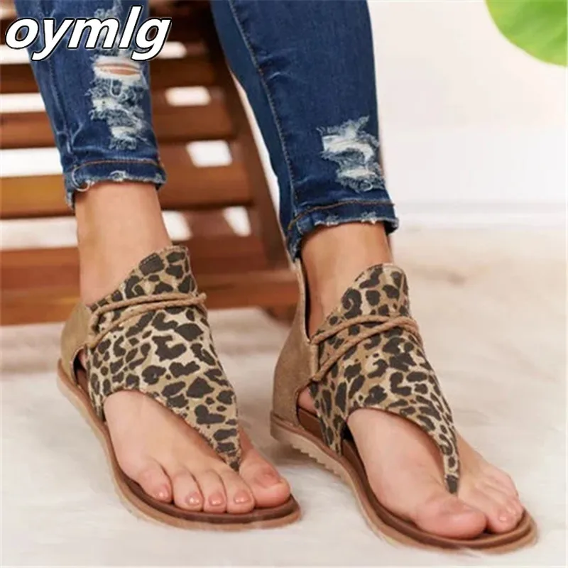 Сандалии женские с леопардовым принтом босоножки на плоской подошве большой