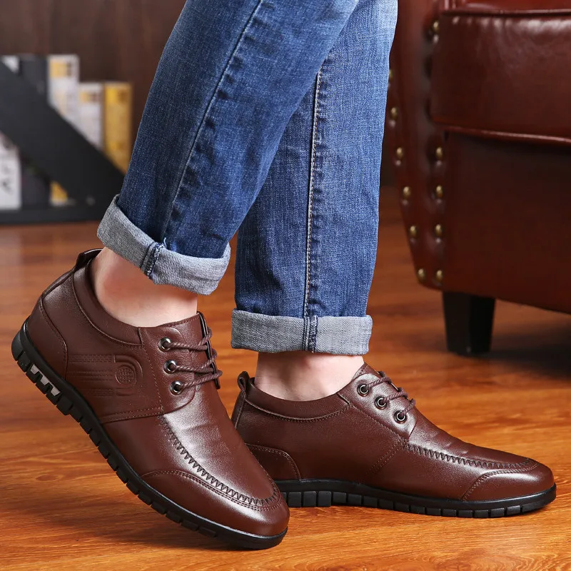 Кроссовки мужские из натуральной кожи Повседневные Удобные дышащие высотой 6 см