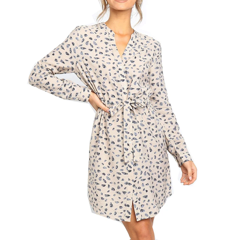 Vintage Chiffon Dress Long Sleeve Bob Style Party V Neck Dot Drawstring A-line Women Office Elegant Clubwear | Женская одежда