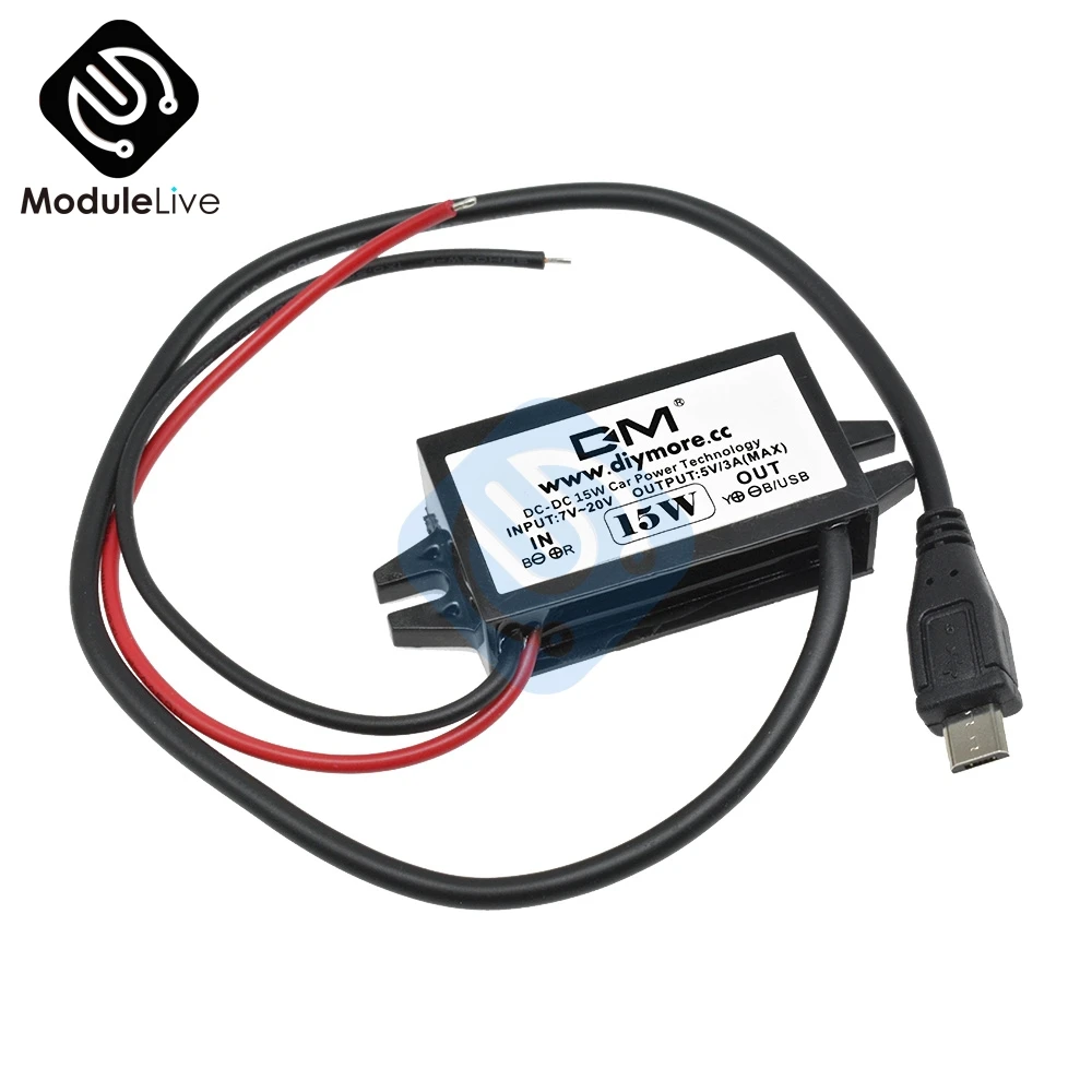 DC-DC Car Power 12V to 5V 3A 15W Converter Module Straight Micro USB Step Down Output Adapter 96% High Efficiency | Инструменты