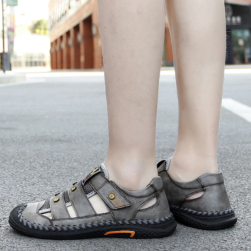 

Summer Men's Sandals Genuine Leather Sandals Outdoor Handmade Men Slippers Shoes Walking Breathable Men Beach Shoes Roman Shoes
