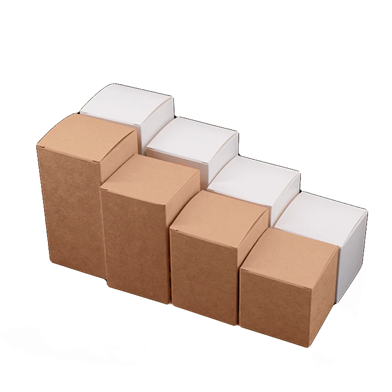 

50pcs/lot 6x6x5cm -12cm 8Sizes White/brown Kraft Paper Box DIY Lipstick Perfume Bottle Packaging Box For Valve Tube Package