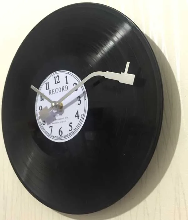 Европейские ретро настенные часы Виниловая пластинка бесшумные черные