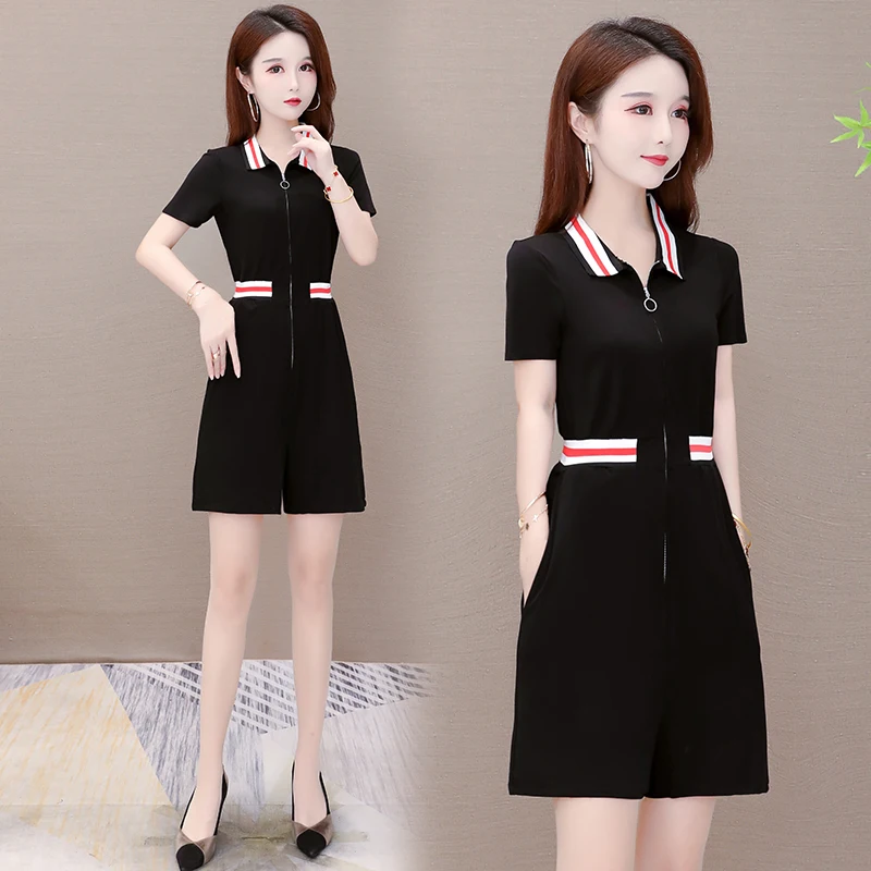 Женский комбинезон с коротким рукавом офисный слитный шортами лето 2020 | Женская