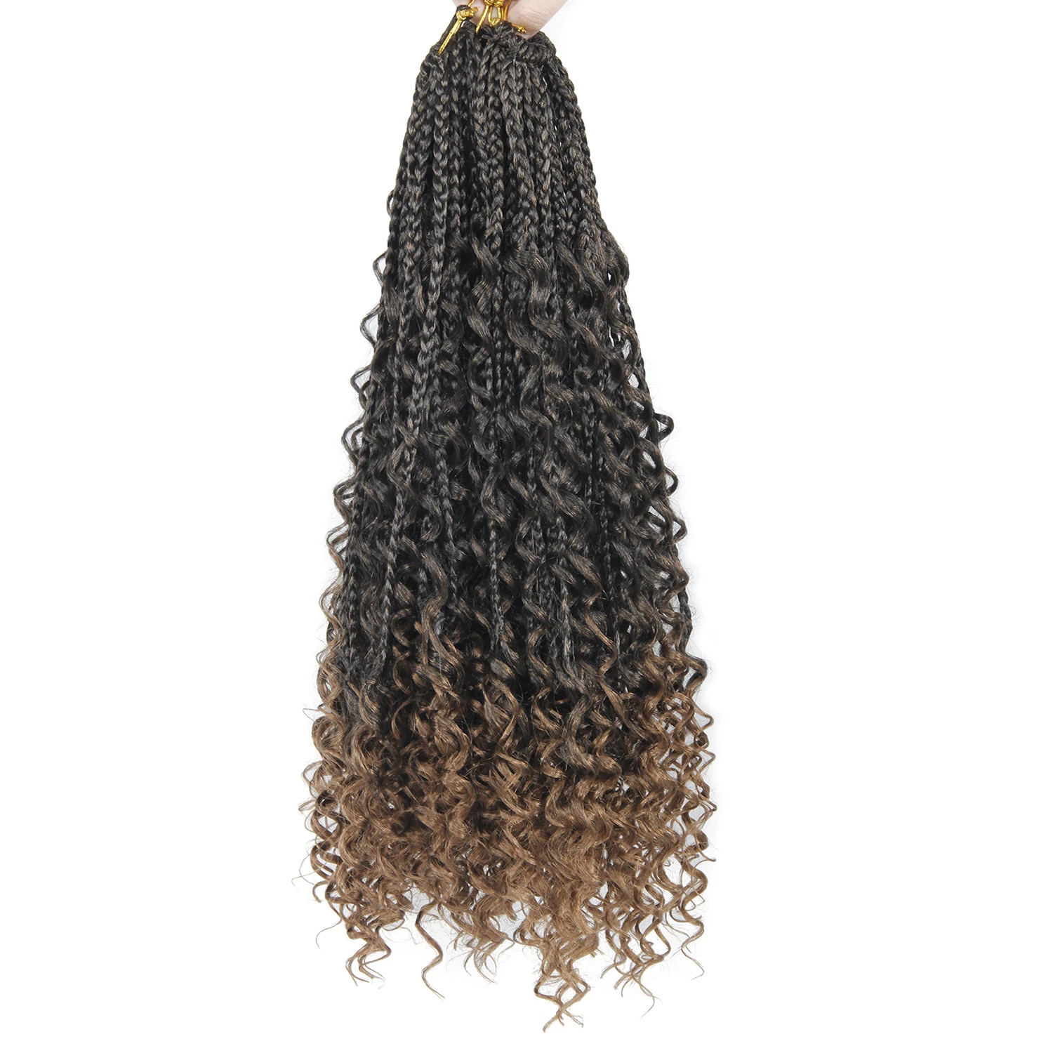 YXHAIR 20 Inch Synthetic Crochet Hair Extension Curly River Goddess Jumbo Box Braids Bohemian End Ombre Black Brown Curl |