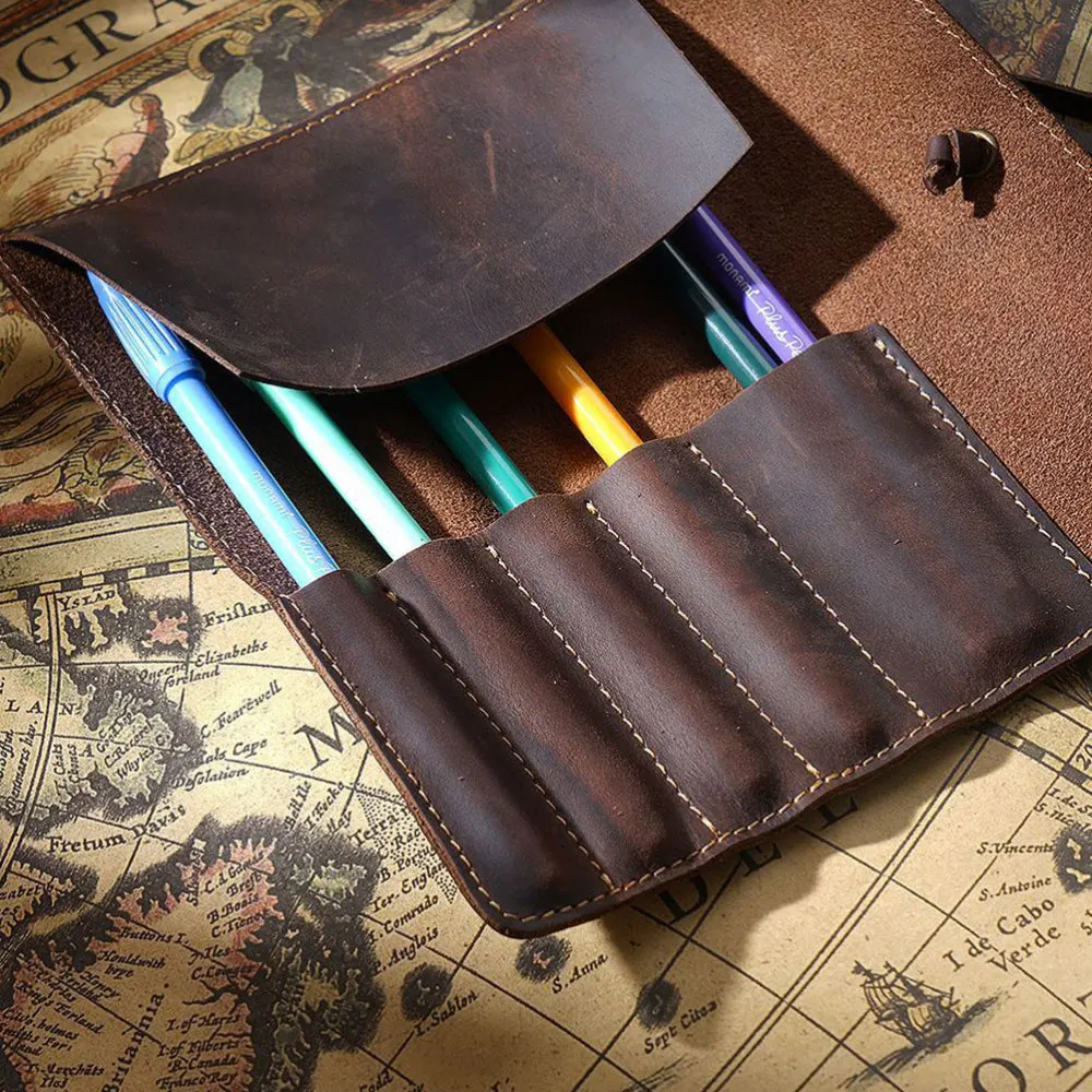 

Vintage Retro Roll Leather Pen Pouch Holder Pencil Bag Pen Case for Rollerball Fountain Ballpoint Pen