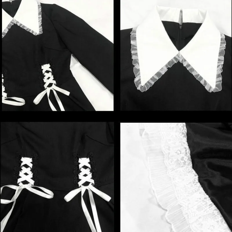 

QWEEK Goth Gothic Lolita Dress Maid Kawaii Gothic Style Bandage Lace Black Dress Gothic Mall Goth Accessories Cosplay Party