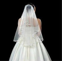 inform newly design white double ribbon edge center cascade bridal wedding veil with comb