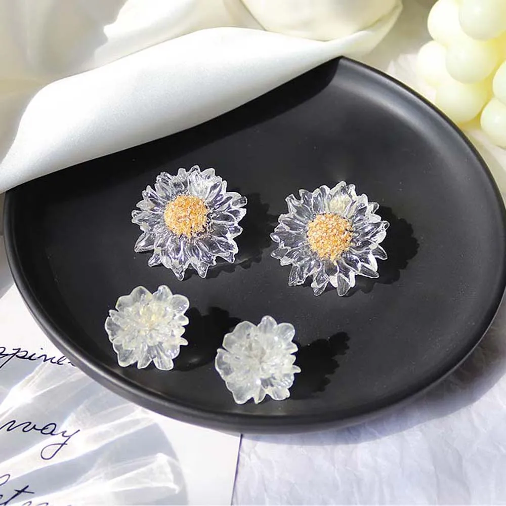 Свежие полимерные прозрачные серьги в форме подсолнечника Кристальные