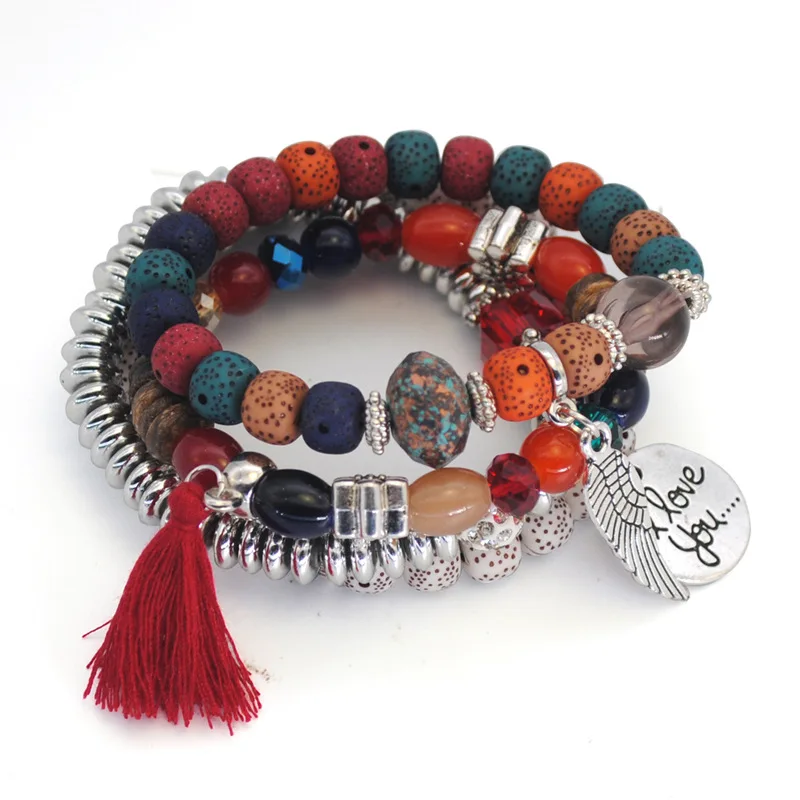 Женский многослойный браслет с подвеской в виде крыла ангела | Украшения и