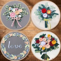 flower love embroidery kit diy needlework houseplant pattern needlecraft for beginnerwith hoop