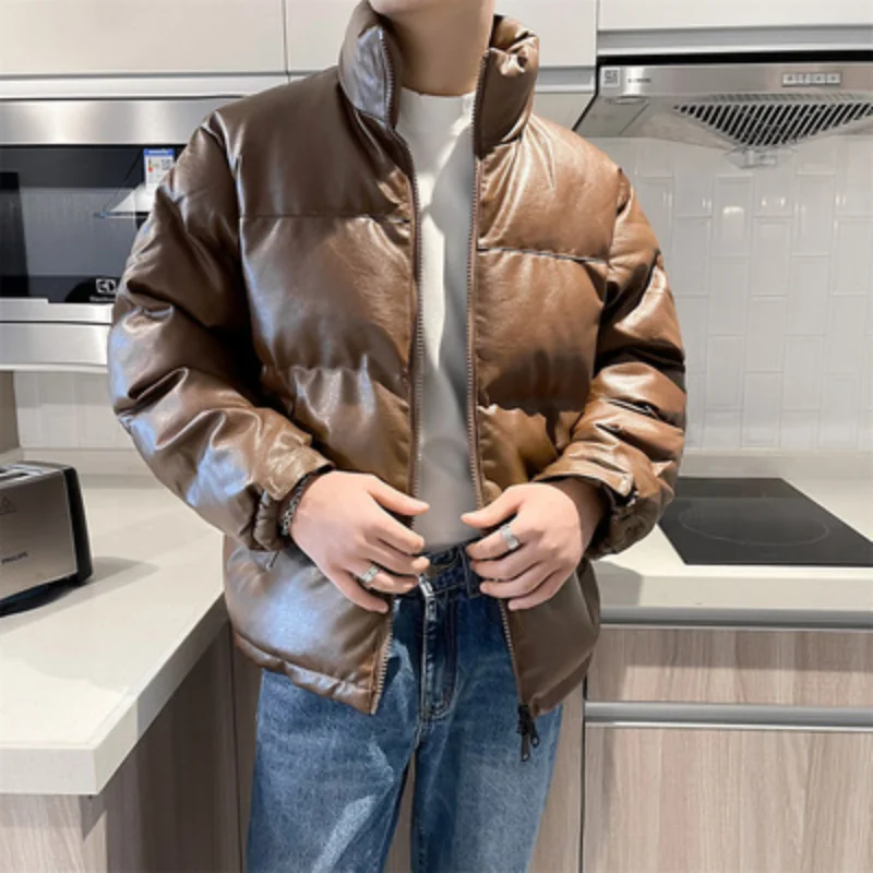 Мужская приталенная куртка из ПУ кожи с хлопковой подкладкой | одежда