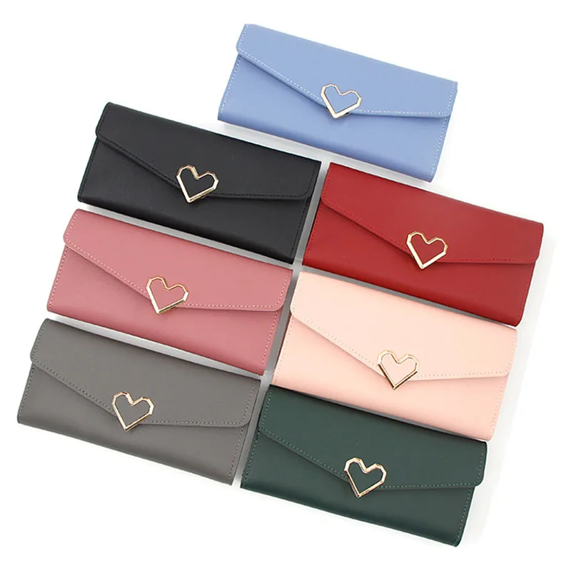 

Fashion Heart buckle Wallet For Women Long Leather Clutch Bag Ladies Casual Coin Purse Passport Money Phone Credit Card Holder