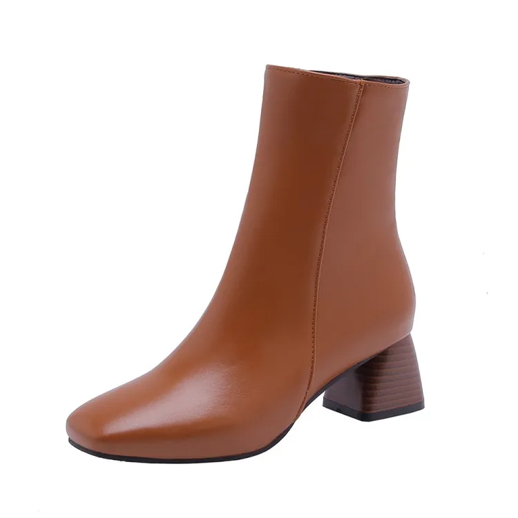 Большие размеры 16 17 18 19 Женские полусапожки с квадратным носком на среднем