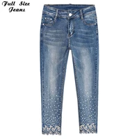 plus size korean embroidery beading stretch jeans 4xl 5xl summer hight waist calf length denim pencil pants indie aesthetic xs