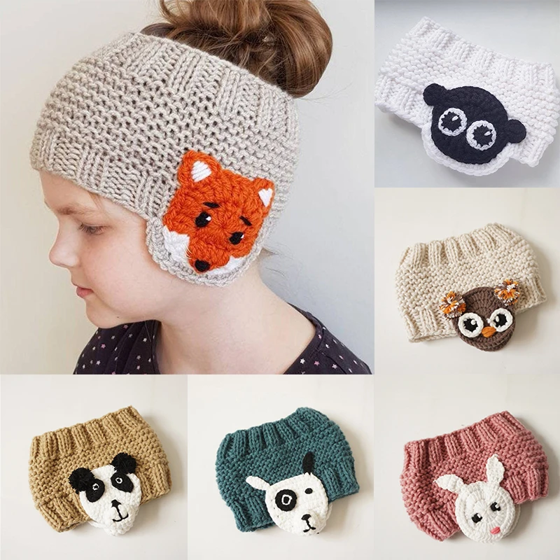New Baby Girls Beanie Hat Winter Hats Ears Warmer Crochet Headband Cartoon Animal Handmade Knitted Turban Hair Accessories | Детская