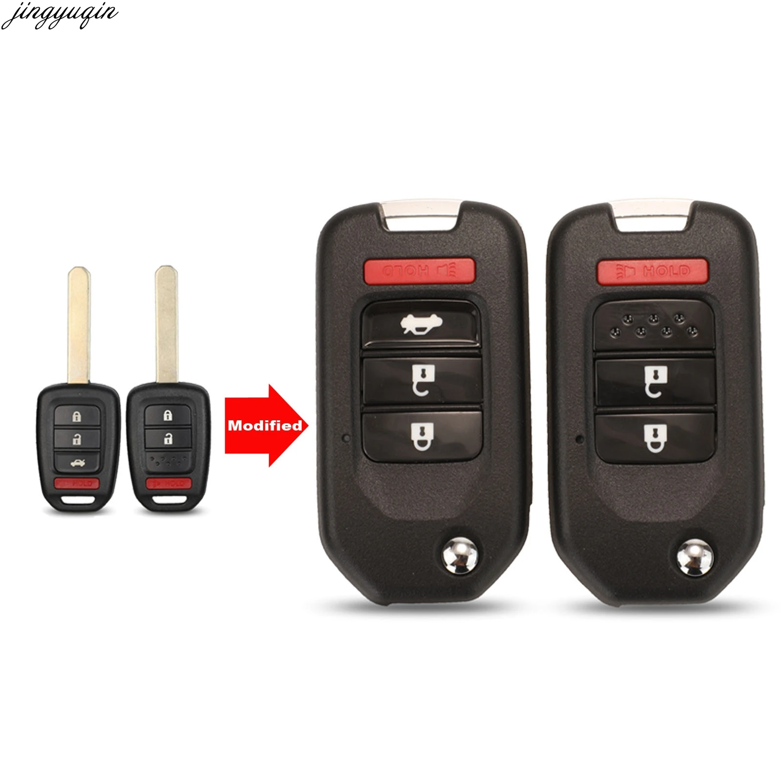

Jingyuqin модифицированный чехол для дистанционного ключа от машины оболочка для Honda GREIZ Civic City XRV Vezel 2/3/4 кнопки Складной флип Fob пустой