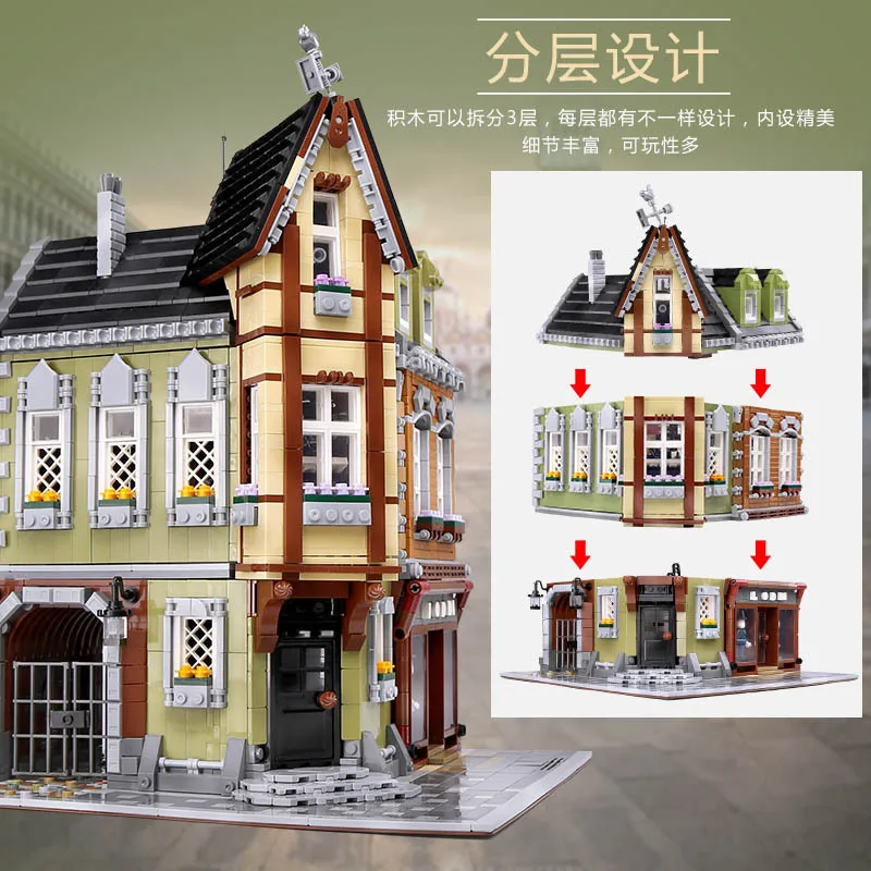 Городской уличный угловой торговый центр Lepining MOC Victor's Lab Assembly Building Blocks кирпичные