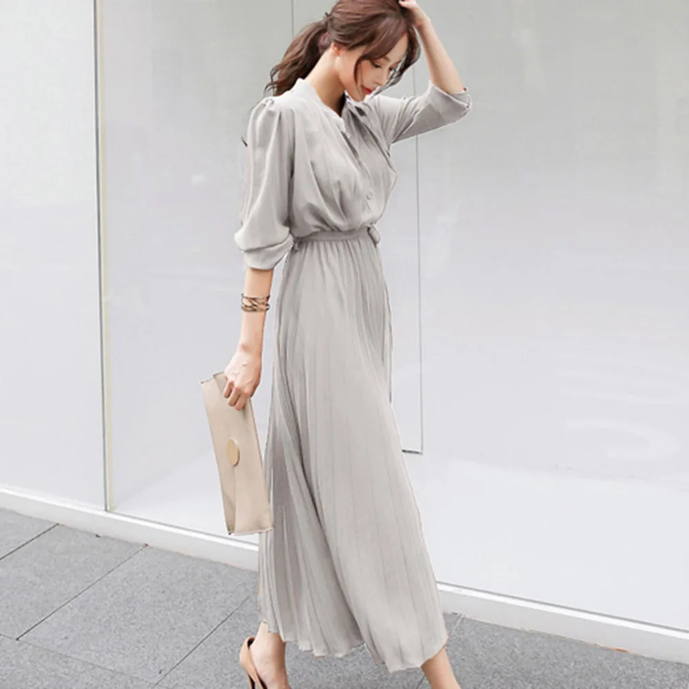 Летнее повседневное элегантное офисное женское корейское синее винтажное