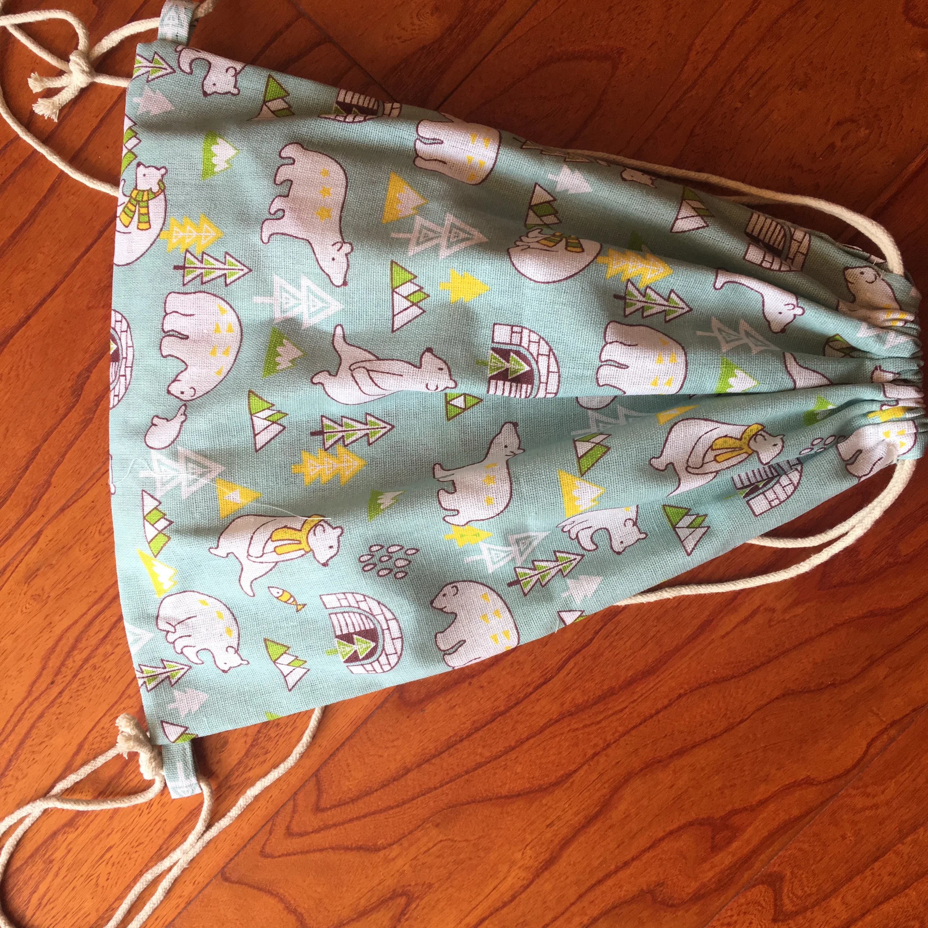 Экологичный рюкзак из хлопка и льна на шнурке сумка для книг обуви с белым