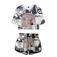 tokyo revengers short sleeve suit 3d print crop crewneck sweet girl set casual streetwear sportswear two piece sportsuit 2021